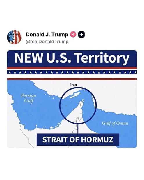 Trump posts image labeling Hormuz Strait as U.S. territory, prompting Iranian denial