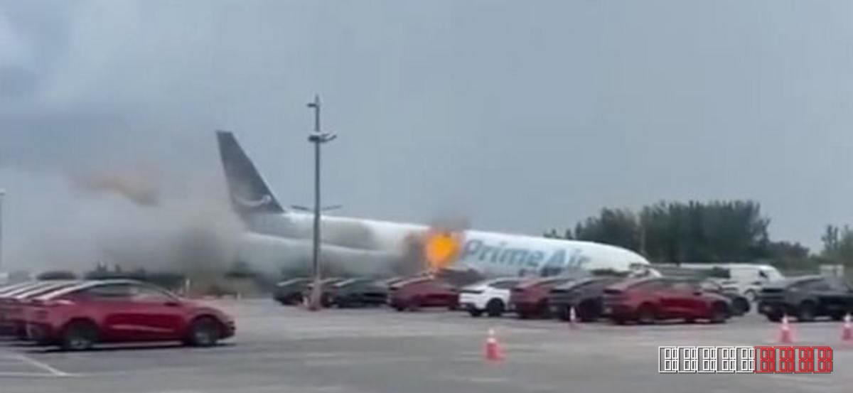Cargo aircraft overruns Miami runway, ignites in blaze