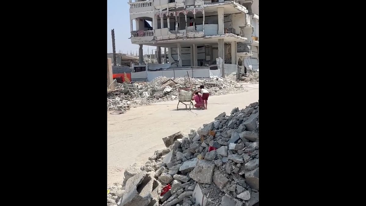 Gaza Children Huddle Behind Cart as Drone Fire Rains Down